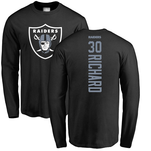 Men Oakland Raiders Black Jalen Richard Backer NFL Football #30 Long Sleeve T Shirt